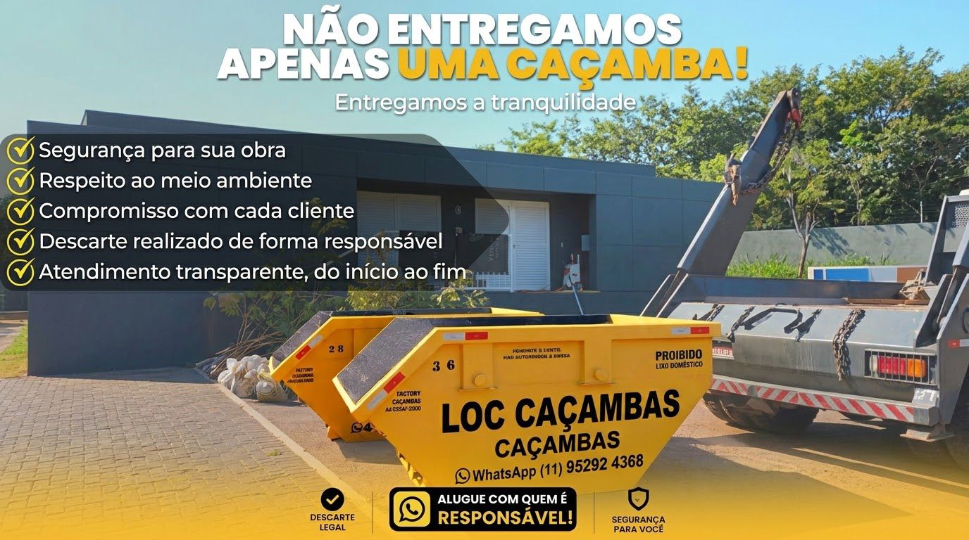 Caçambas LOC Caçambas posicionadas em obra